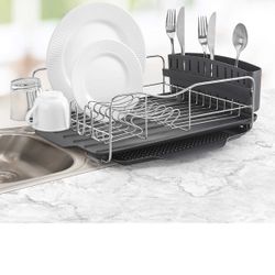 Polder KTH-615 Dish Rack & Tray 4 PC Combo– Advantage System Includes Rack, Drain Tray, Removable Drying Tray & Cutlery Holder – Stainless Steel & Pla