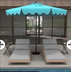 Turquoise Scalloped Outdoor Patio Umbrella