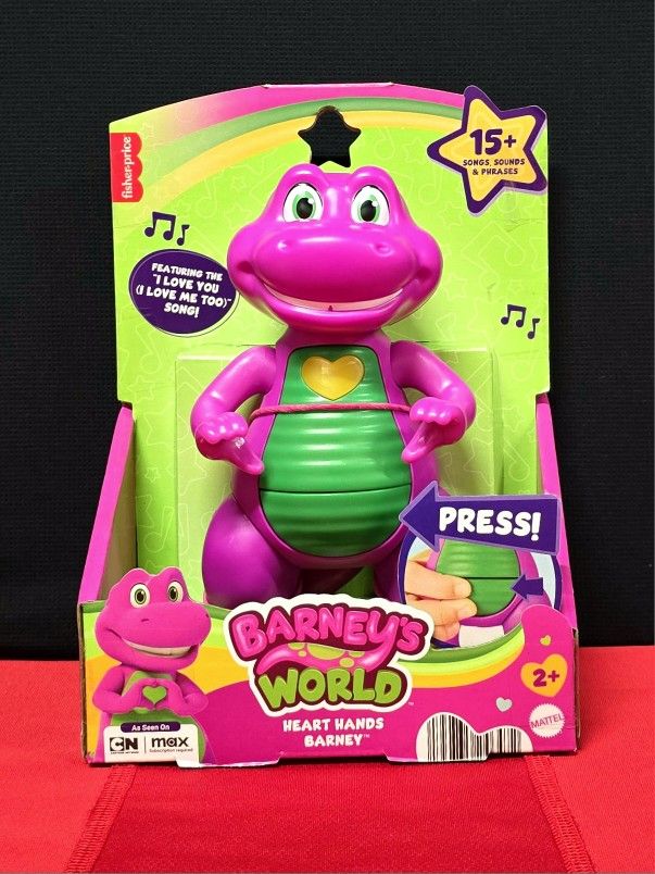 💜Fisher-Price Barney's World Heart Hands Barney toy figure.