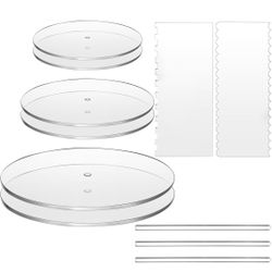 Coloch 11 Pieces Acrylic Cake Discs Set, Clear Cake Decorating Supplies with 6 Acrylic Discs, 2 Icing Scraper and 3 Center Dowel for 3 Tier Cake Makin