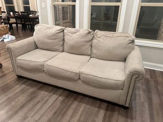 Beige 3-Seat Sofa with Nailhead Trim
