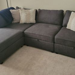 New Blue/Grey Low Back Sectional Couch w/ Storage