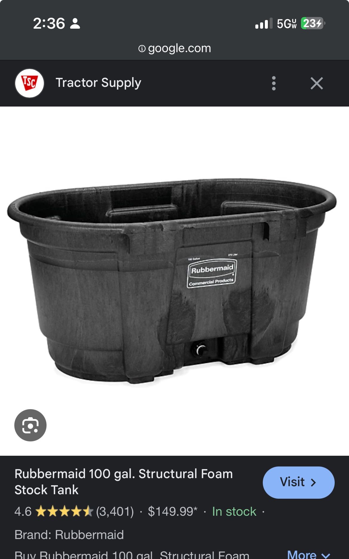 Rubbermaid Horse Trough Structural Foam Tank