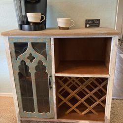 Luxen Home Wood 1-Door Storage Wine Cabinet Distressed
