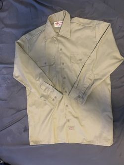 Dickies Mens Medium Garage Button Long Sleeve Work Shirt Tan