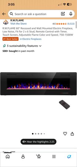 New in Box 60in electric fireplace