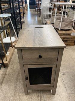 VASAGLE Side End Table with Storage w/ USB Ports & Outlets - Greige