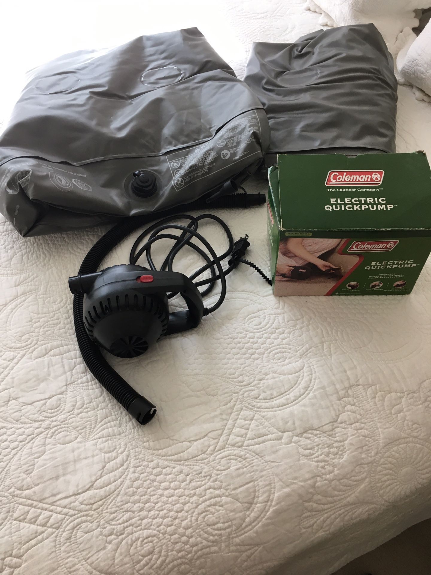 Coleman Electric Air Pump and 2 Inflatable Twin Mattresses