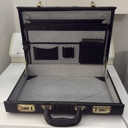 Genuine Leather Black Briefcase w/ Combination Locks – Spacious & Professional