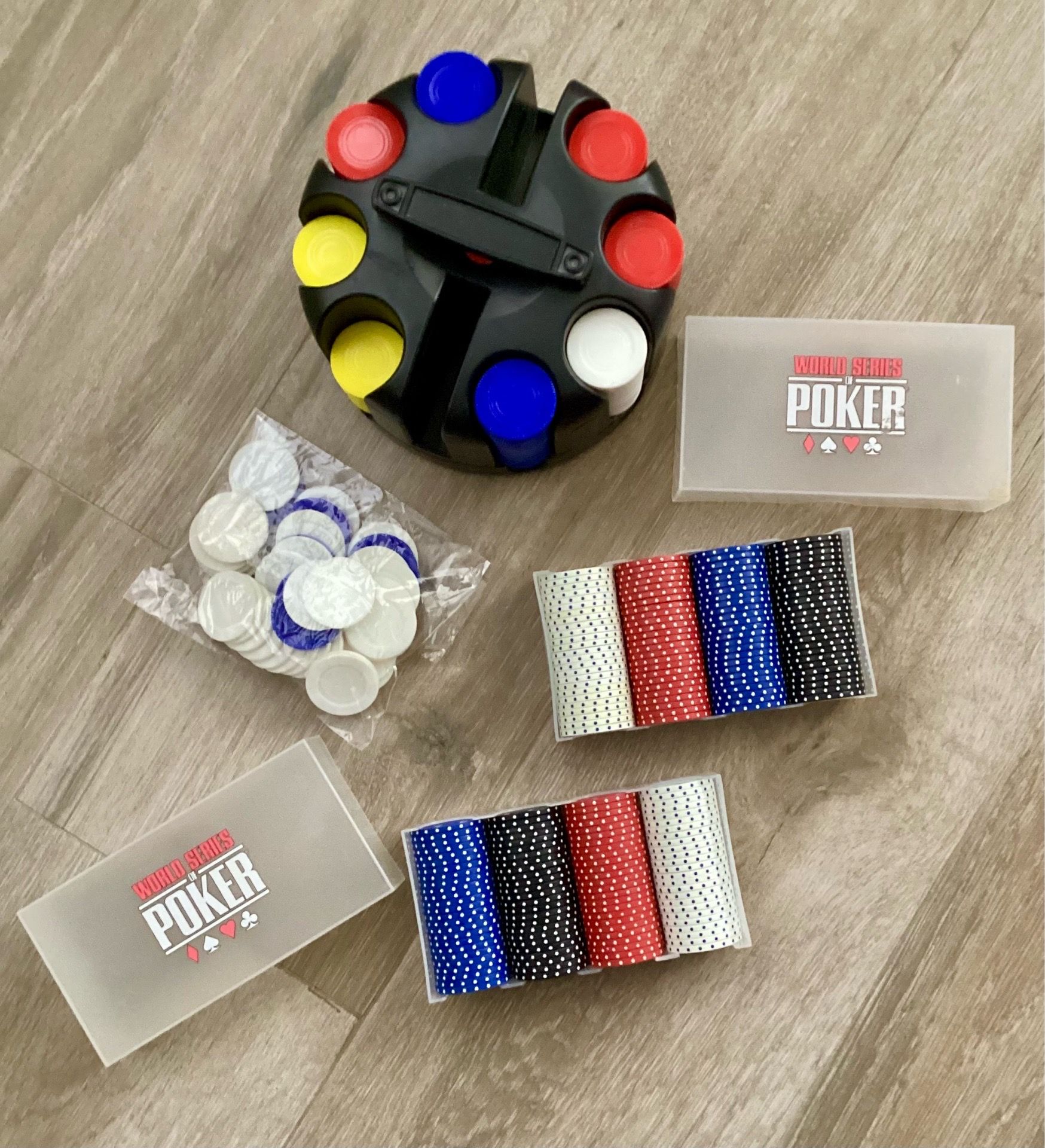 World Series Poker Chip Set Rotating Holder Rack Pleasantime Revolving Poker Rack Game LOT