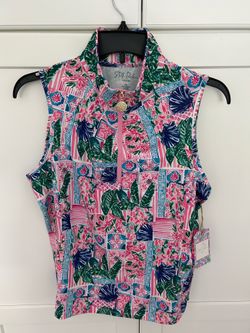 Stella Parker Sport Sleeveless Pink Tropical Print Polo