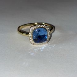 14k gold plated blue diamond ring