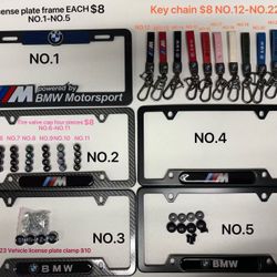 Bmw Keychain  license plate frame Tire valve cap  shoulder belt  car cup mat 