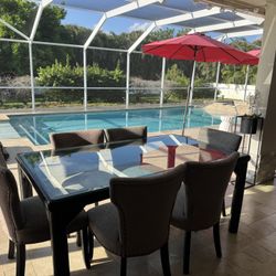 Real Wood Table W/ Glass  And 6 Chairs.