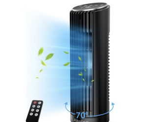 Abolee Tower Fan for Bedroom, 23ft/s Desk Fan with Remote, 70 Oscillating Desk Fan, 4 Speeds, 4 Modes, 12Timer, 13" Bladeless Portable Fan for Bedroom