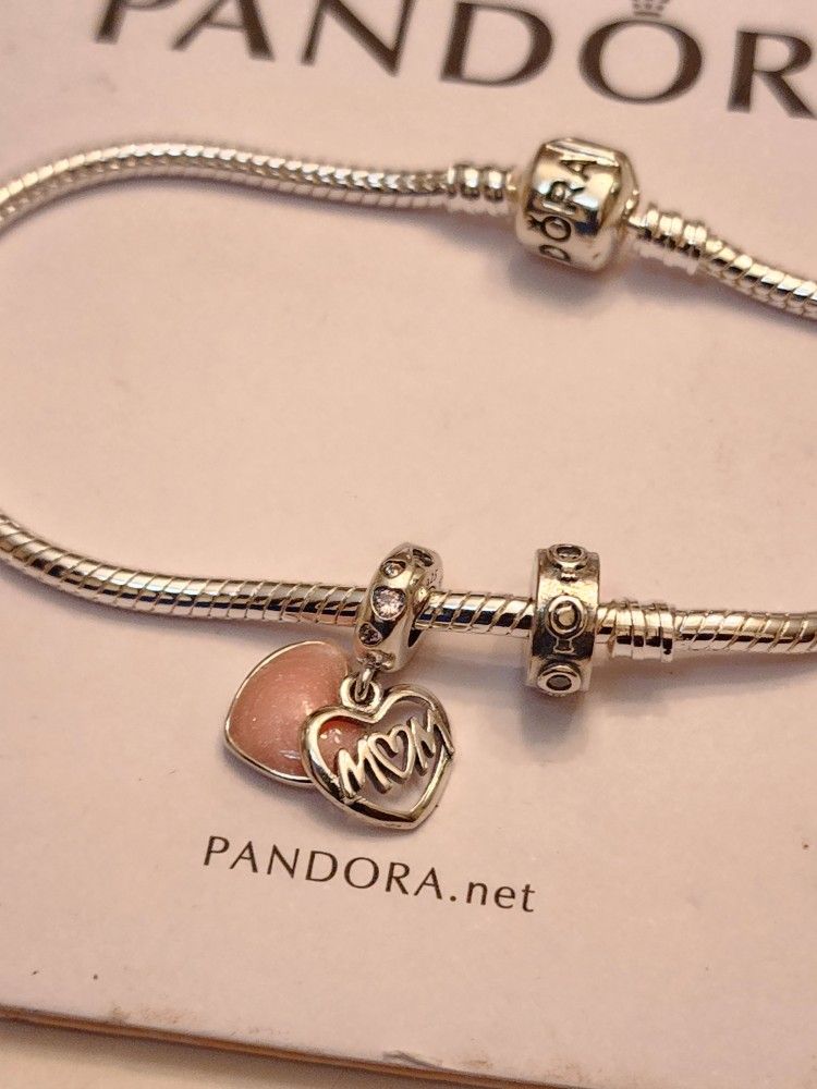 Pandora Bracelet With Charms 💯 % Silver