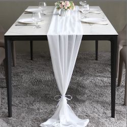 ICOSHOW 2 Pieces 10ft White Chiffon Table Runners 29 X 120 Inches Sheer Romantic Wedding Party Runner For Bridal Shower Baby Shower, Birthday Party 2 