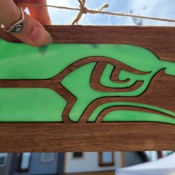 Stained Glass And Wood Sun Catcher - Seahawk