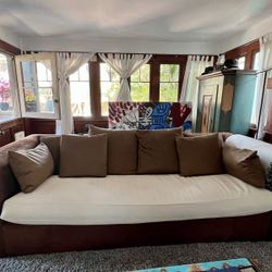 Large Suede Couch With Black Stuff Detail Heavy 