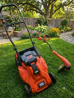 Very Clean Black and decker 36v cordless electric lawn mower and corded wild hog electric trimmer bundle
