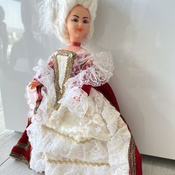 Vintage Doll In Red Victoria Style Dress (13.5” tall)