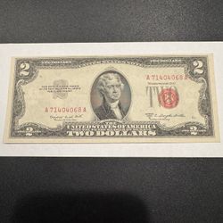 1953 $2 Red Seal Note – Misaligned Printing – Circulated