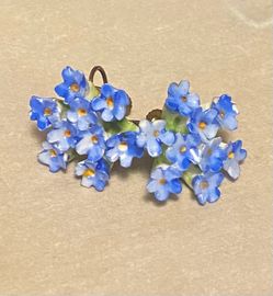 1950’s Vintage Denton England Blue Forget Me Not Porcelain Flower Screw Back Earrings