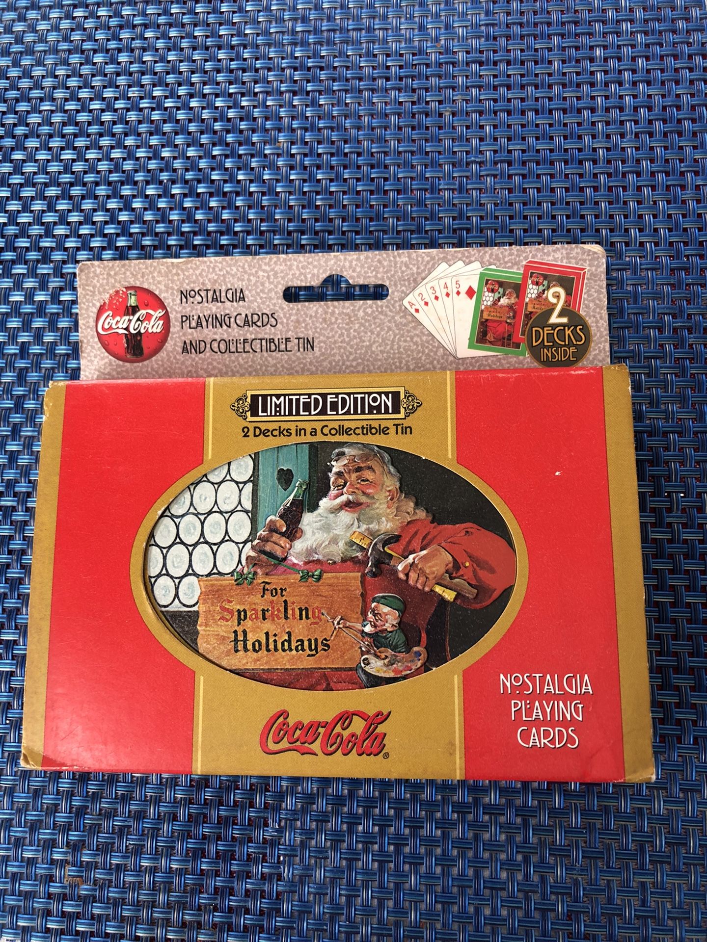1998 Vintage Coca-Cola Playing Cards Santa Workshop Sparkling Holidays Tin