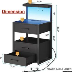 🥨VIAGDO LED Nightstand with Charging Station, 3 Drawers Night Stands with LED Lights, Black Bedside Tables with Storage Shelves, Modern End Side Tabl