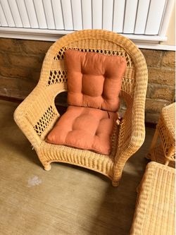 Wicker chairs table and ottoman