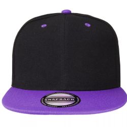 LOGA Black and Purple Blank Plain Polyester Snapback Hat Plastic Snap Flat Visor High Crown