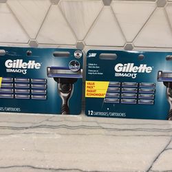 New sealed Gillette Mach3 razor cartridges. Two packs, each has 12 blades for a super close shave