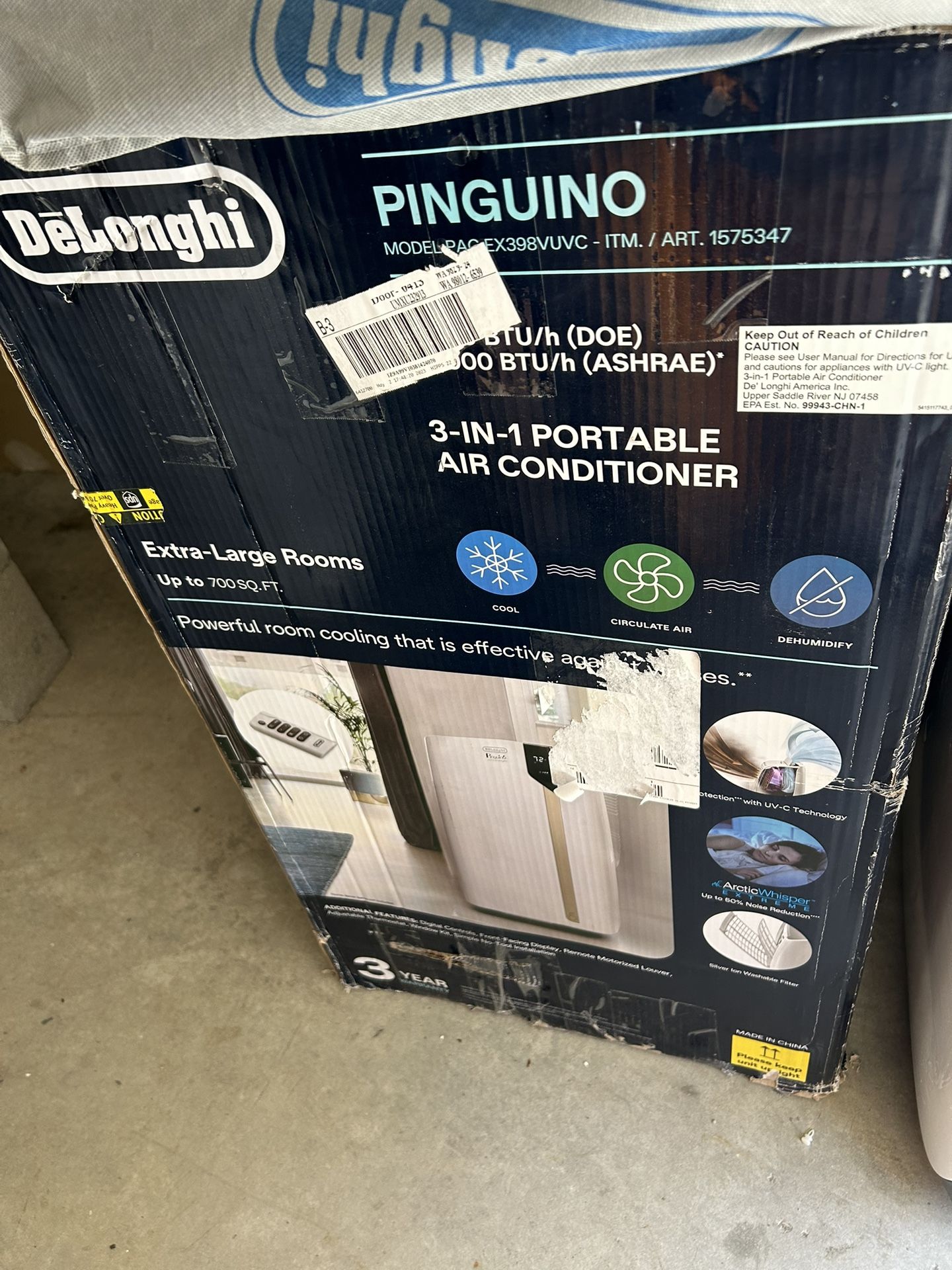 Brand New In Box Portable Air Conditioner - Arctic Whisper Extreme Cool Delonghi, 14,000 BTU
