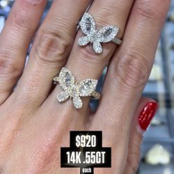 14K .55CT Diamonds Baguette Butterfly Ring 