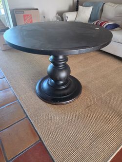 Used Pottery Barn Linden 40" Solid Wood Round Pedestal Dining Table - Black / Dark Ebony