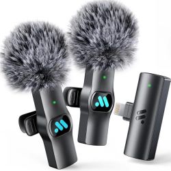 2pcs Mini Microphone for iPhone7-14 iPad Video Recording, Lavalier Wireless Microphone for Game Live Streaming,interviews,YouTube,TikTok