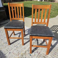 TWO Counter Height Solid Wood Dining Stools Chairs