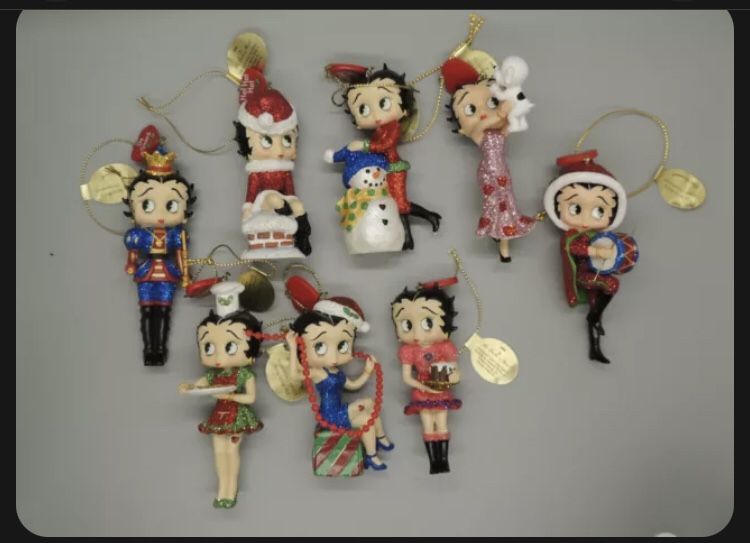 Set of 8 Danbury Mint Betty Boop Christmas Ornaments
