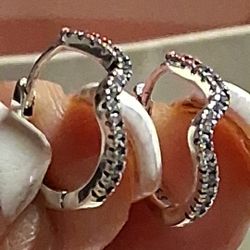 Pandora Authentic Brand New Sparkling Sterling Silver Wave Hoop Earrings