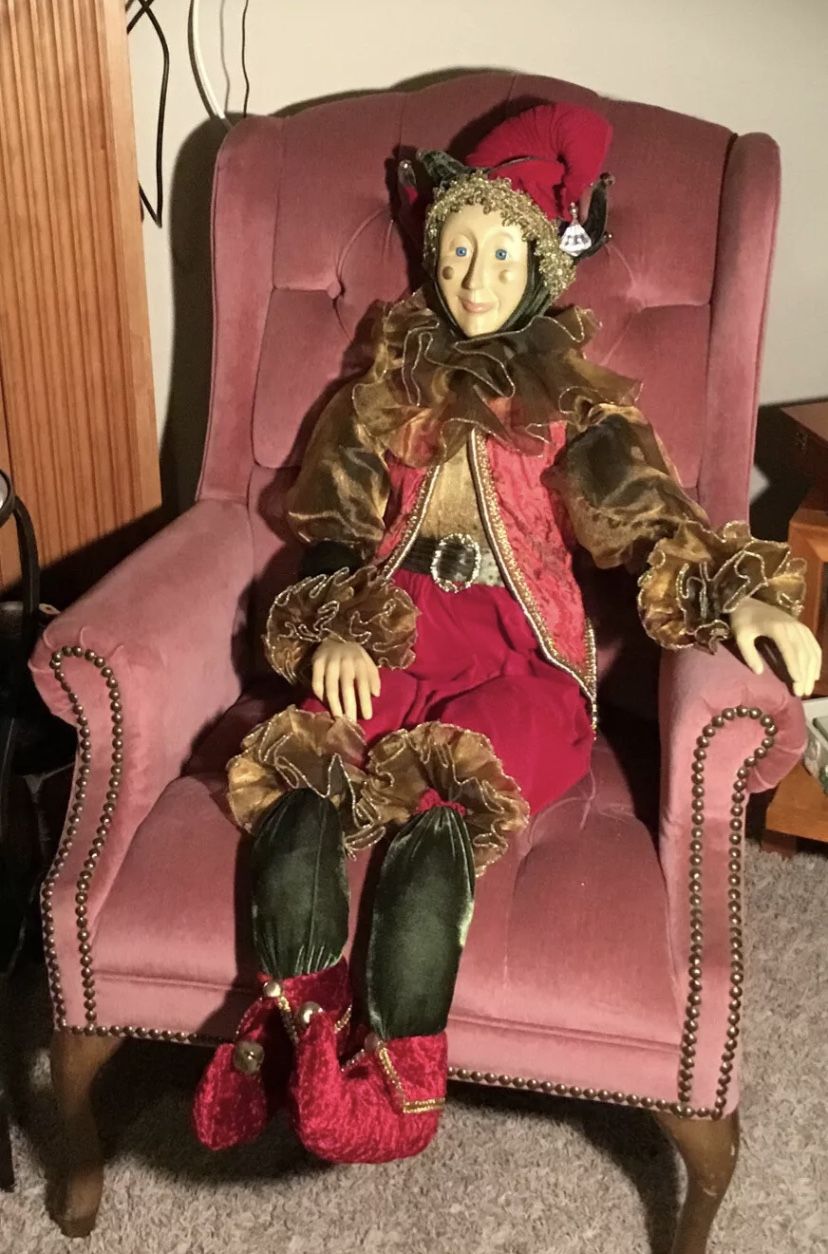Vintage Life Size 4’ Jester Doll w/ Bells Mardi Gras Christmas Decor