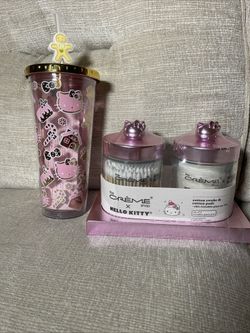 Bundle Pink Hello Kitty Tumbler X-Mas & 2 Pc Reusable Glass Jars
