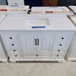 48 in. W x 22 in. D in White Single Bath Vanity with Marble Top in White  $739 