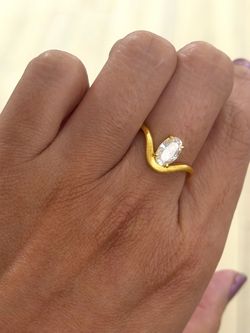 New Certified 18K Gold Plated S925 2ct Oval Moissanite brushed finish Ring 7