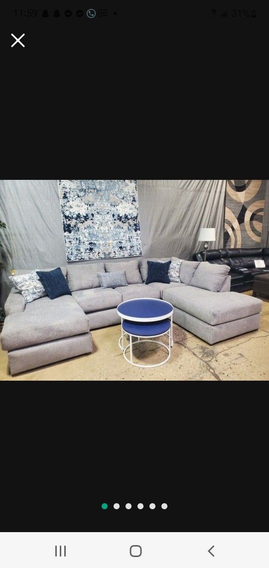 Beautiful Gray Double Chaise Sectional (New)