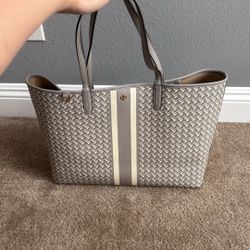 Tory Burch Grey And White Tote Shoulder Bag 