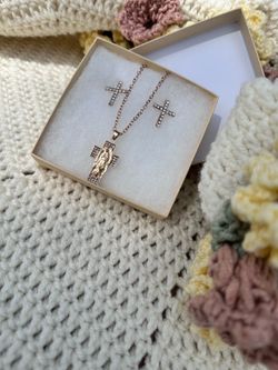 Virgencita cross and earrings