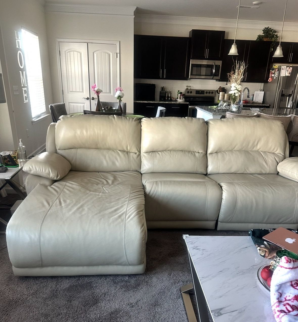 Oatmeal Color Leather Couch