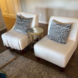 Two Slipper Chairs With Covers And Pillows 