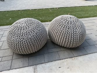 Restoration Hardware cable Knit Pouf pair 30” diameter ottoman