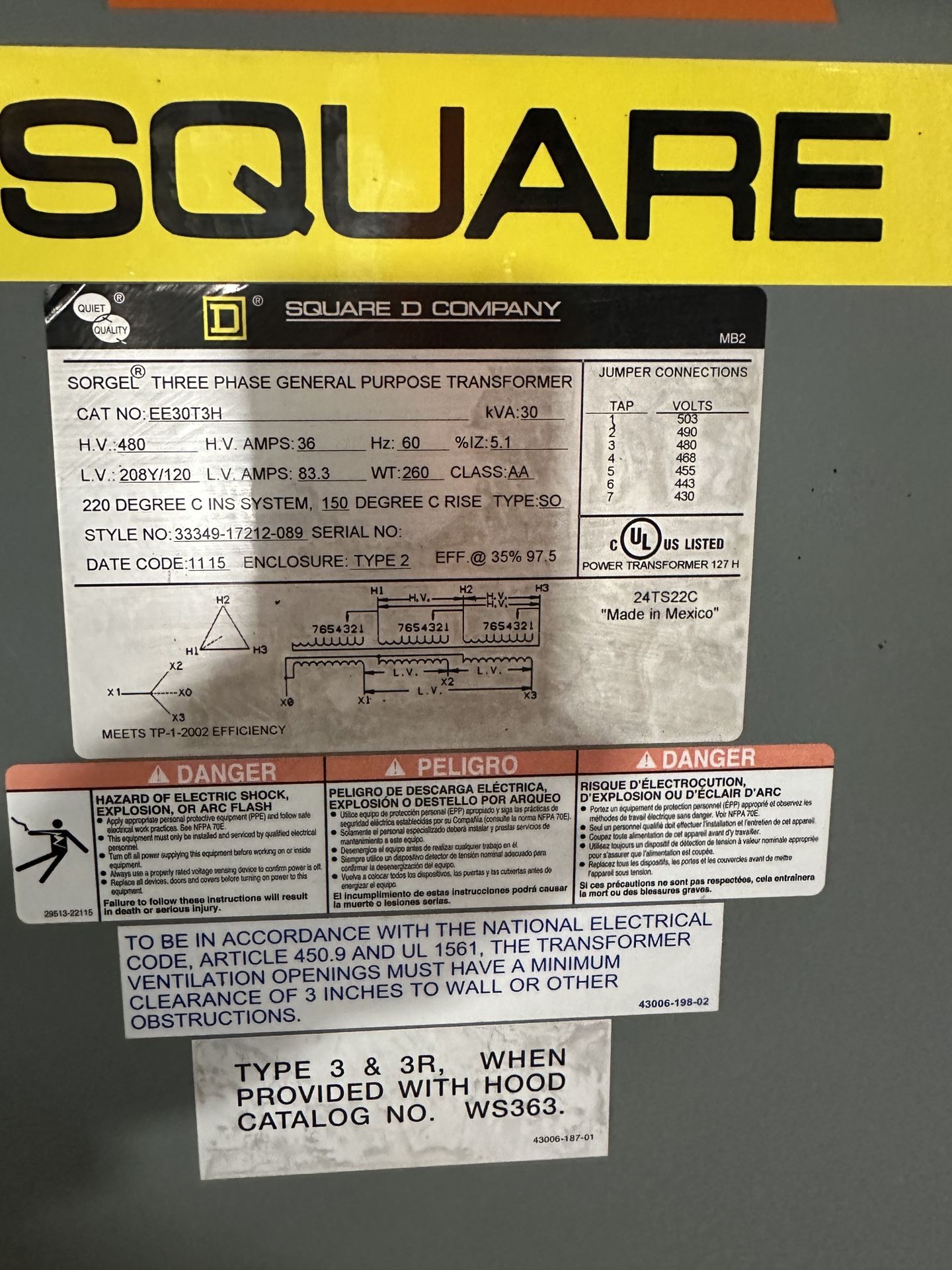 Square D Transformer 30kva - EE30T3H